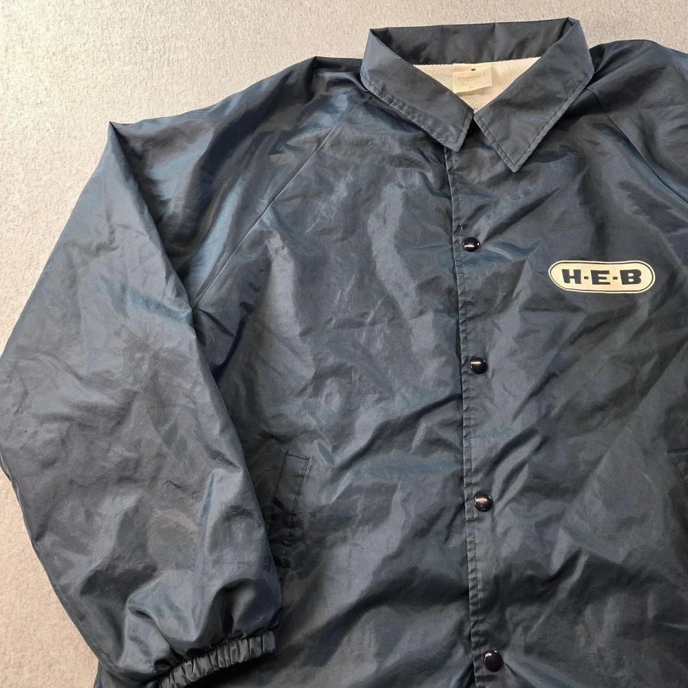 H-E-B Jacket Mens XL Blue Windbreaker Lined Insulated Pockets Collared